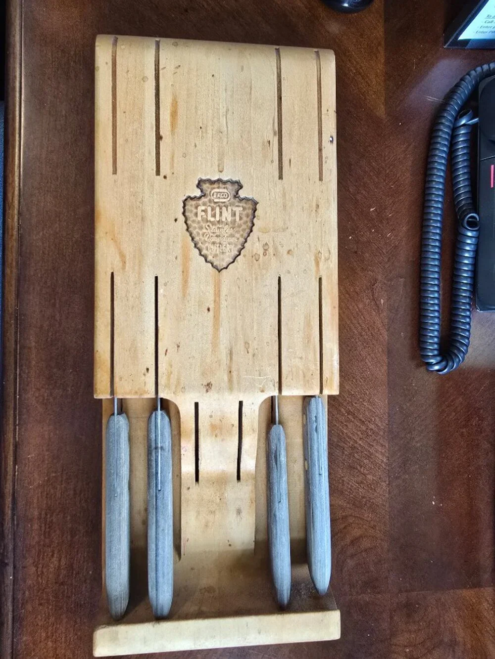 Vintage Ekco Flint Stainless Vanadium Knife Set with Wood Block USA Made
